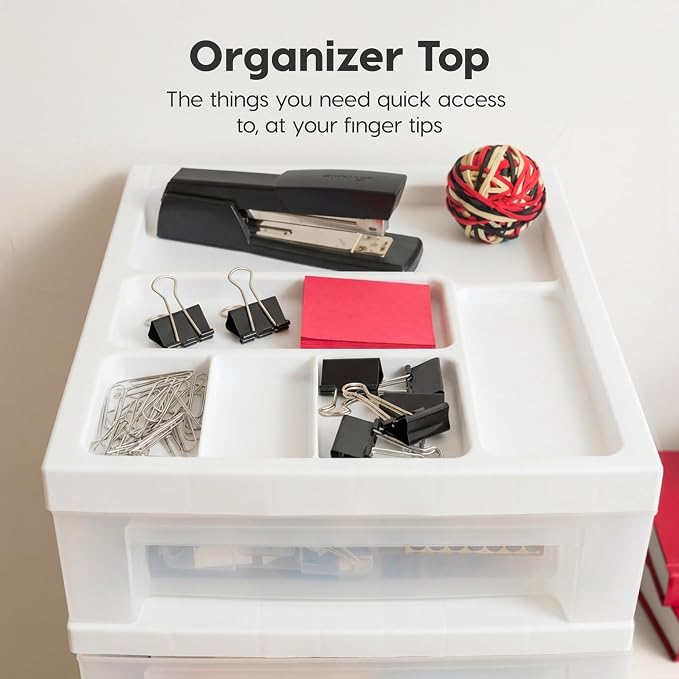 IRIS USA 10-Drawer Rolling Storage Cart, White/Clear