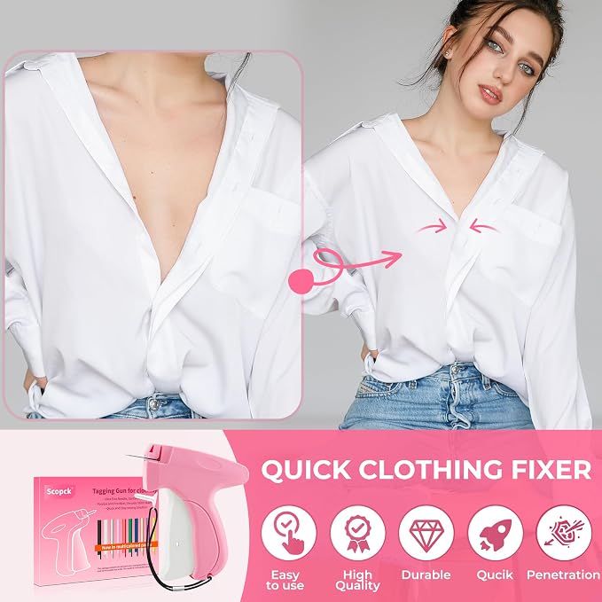 Stitch Gun for Clothes - Handheld Stitch Gun Quick Clothing Fixer - Tagging Gun - Includes 6 Needle, 1000 Black Fasteners & 1002 White Fasteners