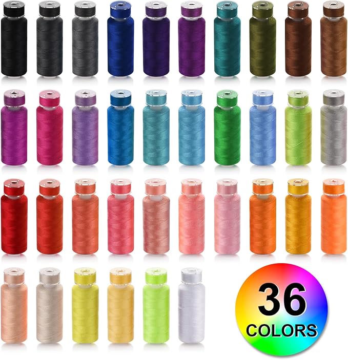 Eoehro 72pcs Sewing Thread Kit, 36 Colors Embroidery Thread, Prewound Bobbins, Sewing Machine Threads,400 Yards per Spool Polyester Thread for Sewing Embroidery Quilting