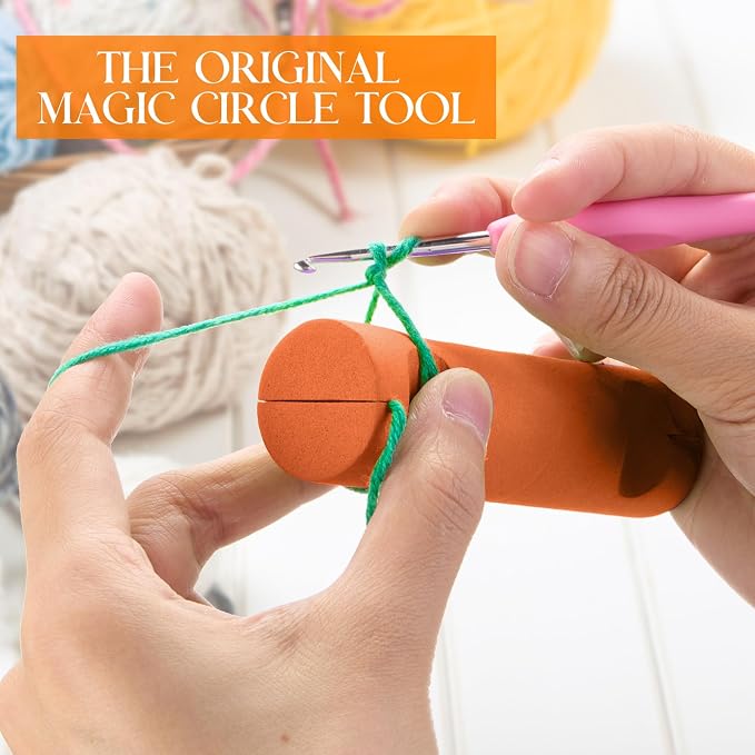 Threlaco 1 Pcs Crochet Tool 4" Beginner Crochet Tool, Orange | Learn How to Make Circle Stitch and Guide Knitting Holder Accessories for All Yarn Sizes Beginners Mother Birthday Gifts