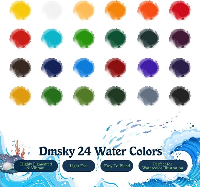 Watercolor Workbook for Beginners,18 Serene Seas Sceneries Water Coloring Book,Relaxing & Easy to Paint Water Coloring Book with 24 Colors-Perfect for Gifting to Creativity & Joy for Adults