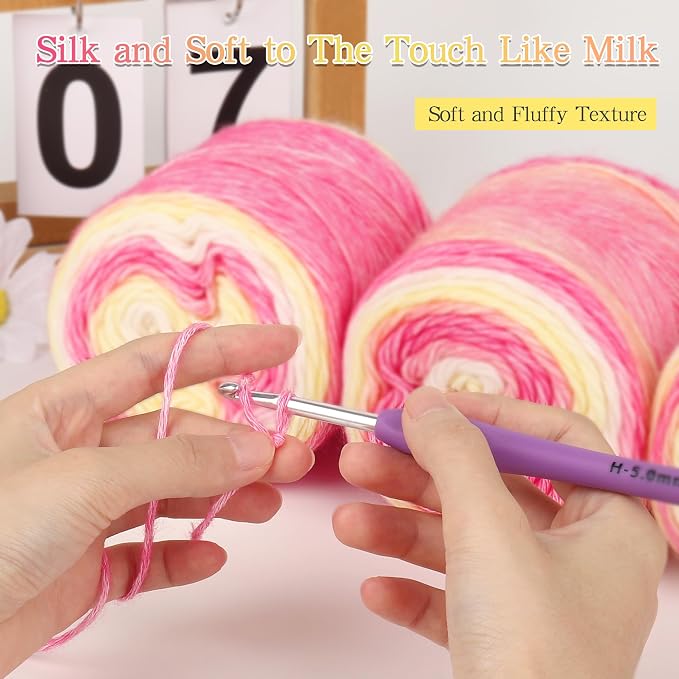 Katech Ombre Yarn for Crocheting & Knitting-Fairyland Gradient Cake Yarn | 4x100g 60% Cotton 30% Acrylic 11% Wool-Multicolor Soft Cotton Crochet Yarn for Scarves, Shawls, Blankets and Garments(Q)