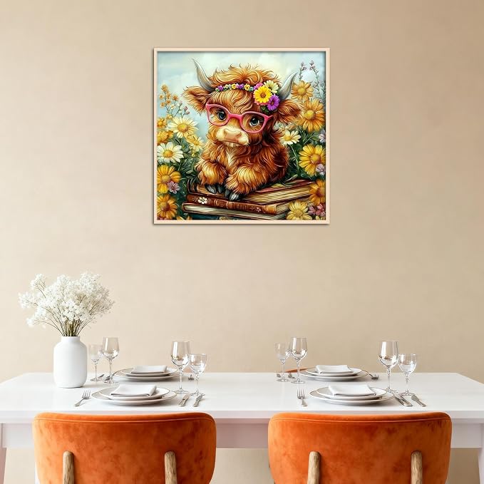 Highland Cow Paint by Numbers Kit for Adults with Frame & Easel 8x8inch | Canvas Paint by Numbers for Adults, Adult Paint by Number Kits on Canvas, Arts and Crafts for Adults, Gifts and Home Decor