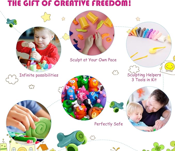 Air Dry Modeling Clay Kit - 24 Colors with 3 Sculpting Tools - Magic Foam Clay for Kids & Adults - DIY Molding Gift for Boys & Girls (Pack of 3)