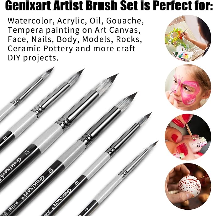 Genixart Round Paint Brush Set – Art Paintbrushes Acrylic Oil Watercolor