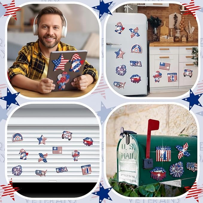 Zonon 12 Pcs 4th of July Diamond Painting Magnets Kit DIY American Flag Diamond Art Fridge Magnets for Adults Patriotic Independence Day Magnetic Stickers Home Decorations