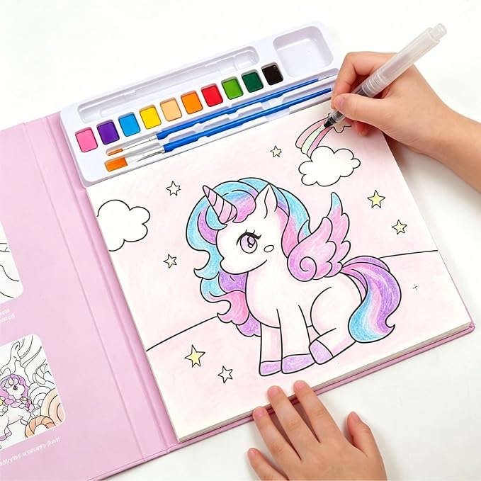 Paint with Water Coloring Books for Toddlers - Watercolor Painting Book Sets for Kids Ages 3-5 4-8, 24 Pages Total DIY Arts & Crafts Drawing Activities Books Toy Birthday Gift for Boys Girls (Unicorn)