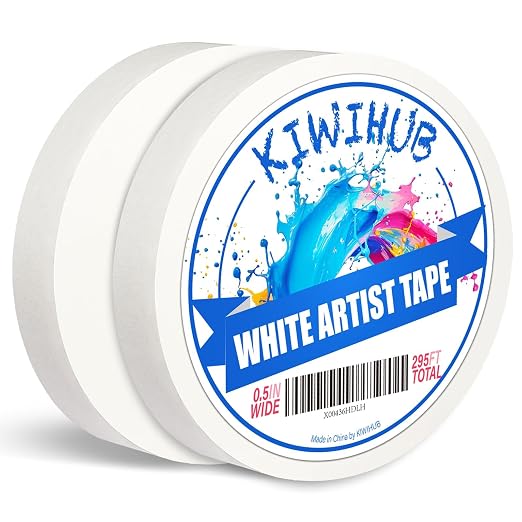 2 Pack Artist Tape for Watercolor Paper, 0.5 in Wide 295 FT Long | Professional Art Tape, White Masking Artists Tape for Drafting, Painting, Canvas Framing - Acid Free