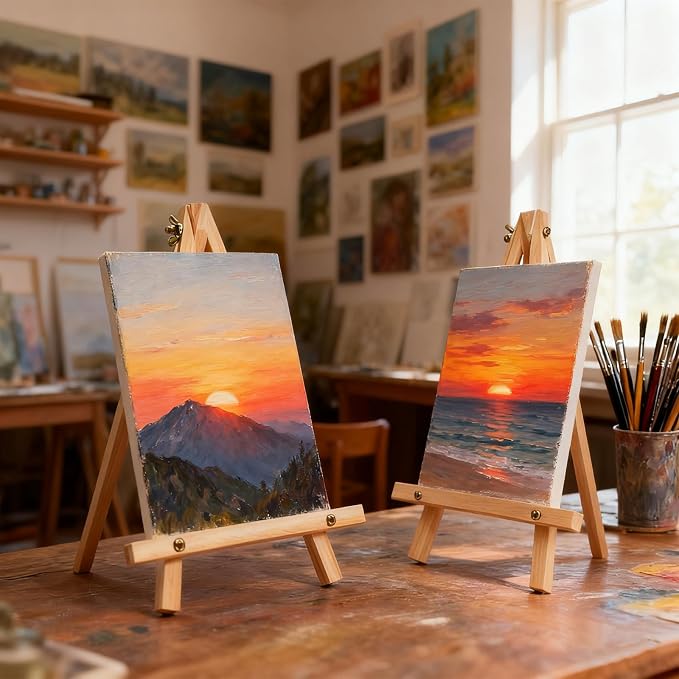 6 Pack 9 Inch Wood Easels, Tabletop Painting Easel Stand | for Canvas, Photo & Sign Display - Portable Tripod Art & Craft Easels for Kids and Adults