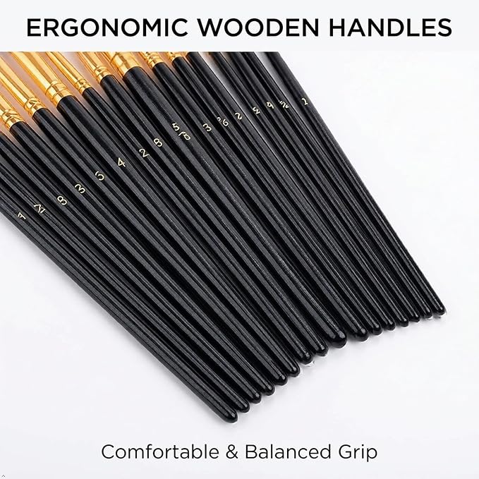 Soucolor Acrylic Paint Brushes Set, 20 Pcs Pointed Tip Artist Paintbrushes | Acrylic Painting Oil Watercolor Canvas Boards Rock Body Face Nail Art, Halloween Pumpkin Ceramic Crafts Supplies