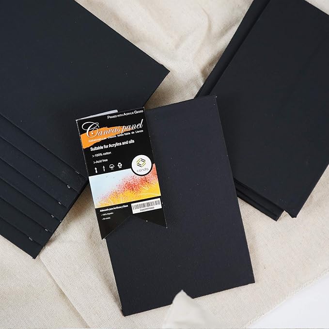 CONDA Black Canvases for Painting 9x12 inch, Pack of 14, 100% Cotton Acid-Free, 8 oz Gesso-Primed, Canvas Panels, Art Boards for Oil & Acrylic Painting