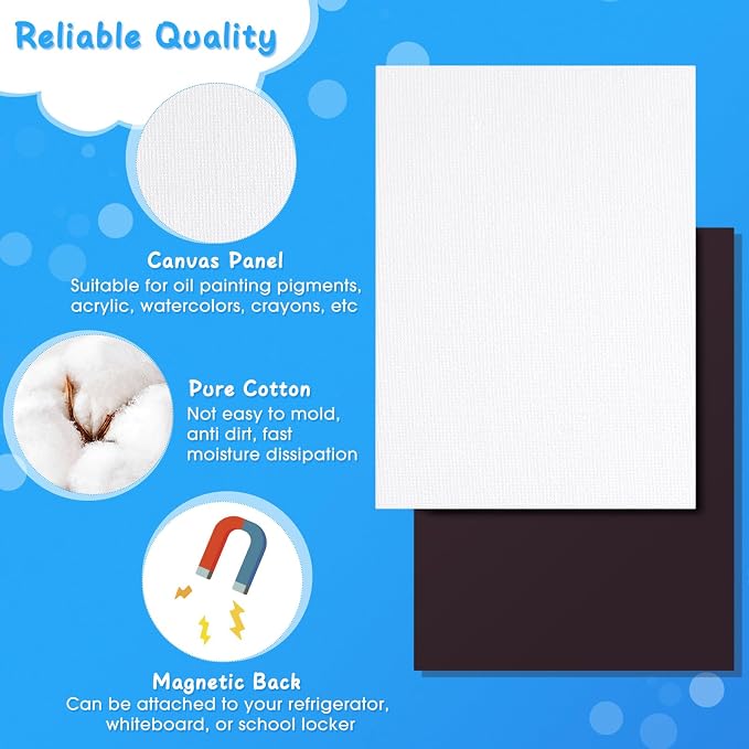Engrowtic 60 Pcs 60 Pcs Mini Magnetic Canvas Panel Boards 3" x 3" 2.5" x 2.5" 2.2" x 3" 3" x 4" Magnetic Painting Canvas Panel Assorted Size for Painting Fridge Locker Art Crafts DIY