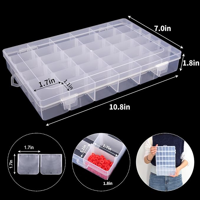 Bead Organizer Storage 36 Grid Jewelry Tackle Craft Box Adjustable Dividers | Clear Plastic, Adjustable Dividers, for Beads Nails Jewelry Crafts Fishing Tackle and Small-Item Organization