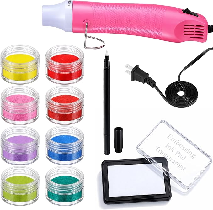 Lanties Embossing Kit with Heat Tool Bundle | 8 x 10ml Embossing Powders, Clear Embossings Pen and Ink, Complete Embossings Kit for Starter Crafts, Rainbow Color