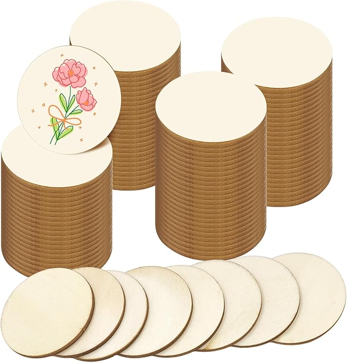 200 Pieces 1.5 Inch Round Wood Circles for Crafts