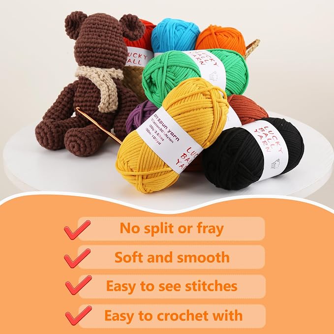 LUCKY BALL Yarn for Crocheting, 100g / 109 yd 70% Cotton 30% Nylon #5 Bulky Tube Yarn, Soft Crochet & Knitting Yarn for Bags, Hats, Socks, Sweaters, Blankets(Yellow)
