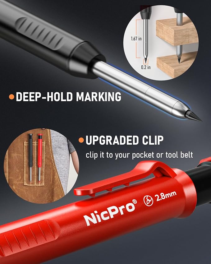 Nicpro 5 Pack Carpenter Pencil with Sharpener, Mechanical Carpenter Pencils