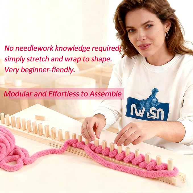 Helihuo 48”Wooden Loom for Chunky Blanket, Long Installation Free and Adjustable Foldable Portable Extra Loom, Beginner-Chunky Knitting for Beginners and Home Decoration (48”)