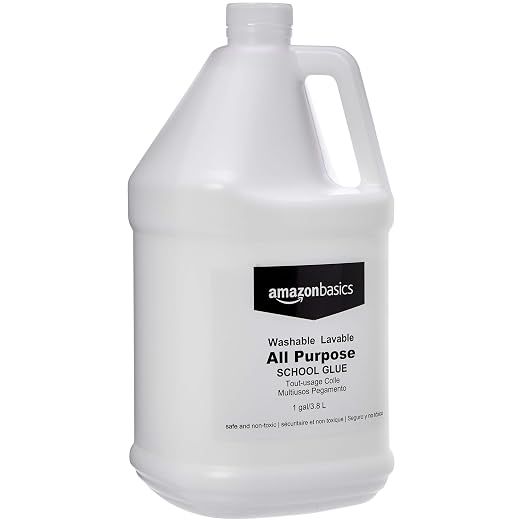 Amazon Basics All Purpose Washable School Classroom Liquid Glue, Great for Making Slime, No-Run Formula, 1 Gallon Bottle, 2-Pack, White