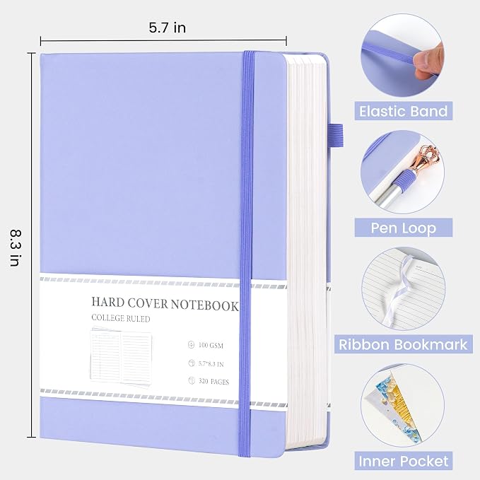 CAGIE Journal Notebook for Women Men Leather Journaling Diary Daily, Purple