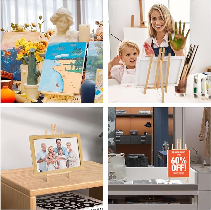 ESRICH 2 PCS 16in Wood Easels, Tabletop Easel for Painting Party | Paint Easel for Display Canvas, Photos, Display Tripod Holder Stand for Students Kids