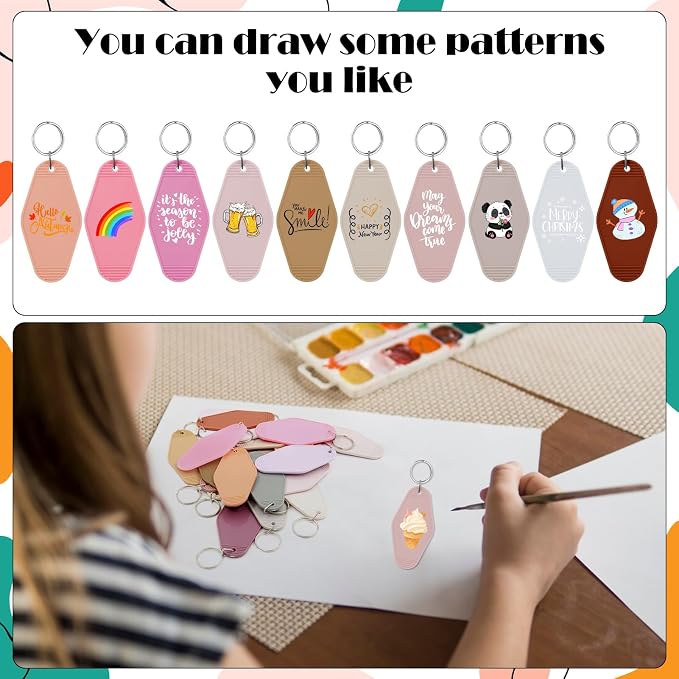 LOTMER 20/30/40/80 PCS Hotel Keychain Blank with Key Rings, 60 Colors Motel Key Chains for DIY Keychains