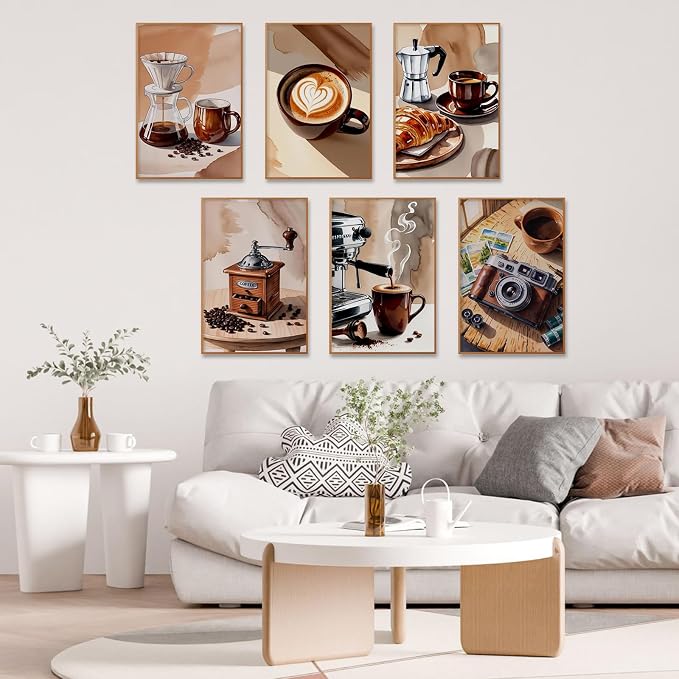 Camocin 6 Pack Paint by Numbers Kit for Adults, Coffee Canvas Painting Set | 8x12 Inch, DIY Acrylic Painting Craft Kit for Beginners without Frame, Relaxing Creative Hobby, Home Wall Decor, Gift