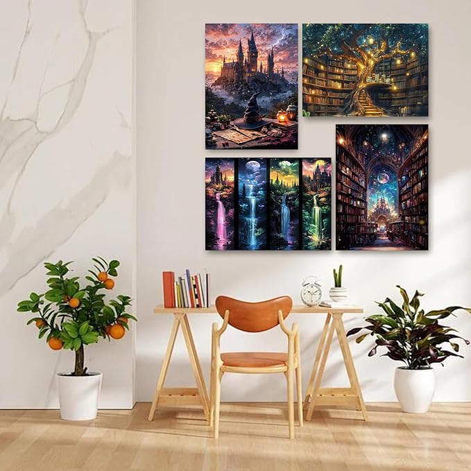 4 Pack Castle Paint by Numbers Kit for Adults Framed Canvas, Frameworkless | Easy Adult Paint by Number Kits on Canvas DIY 4 Pack Castle Painting for Beginners Art by Numbers for Home Wall Decor Gift