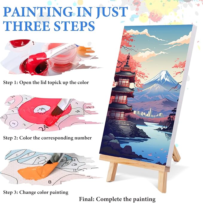 4 Pack Framed Paint by Numbers Kit for Adults with Wooden Easel, Landscape Paint by Number Kits with Frame, Acrylic Watercolor Adult Paint by Number Kits on Canvas Framed for Home Decor 8x12 Inch