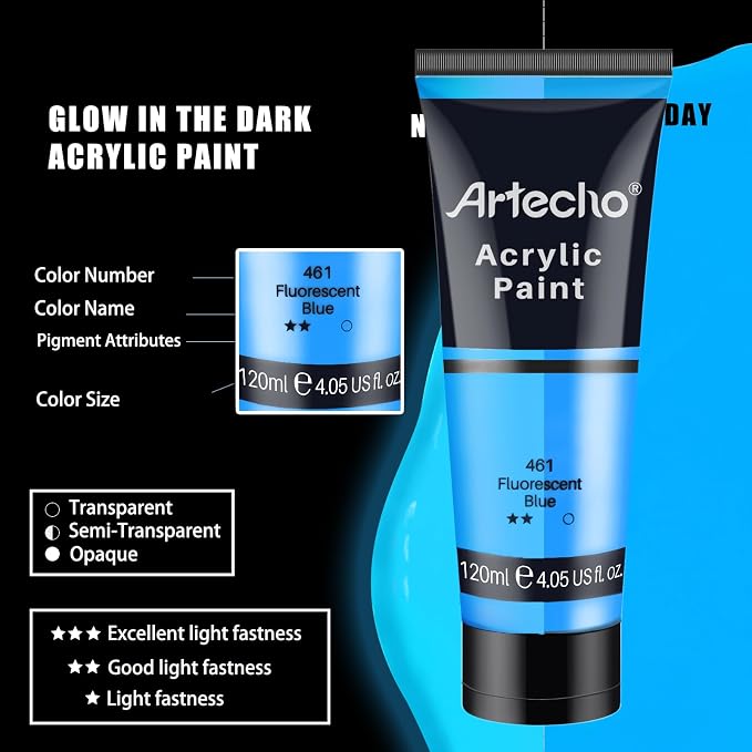 Artecho Fluorescent Orange Acrylic Paint 120ml /4.05oz Tube | Semi Glossy Finish, High Pigment Rich Color Craft Paint for Canvas, Fabric, Non-Toxic
