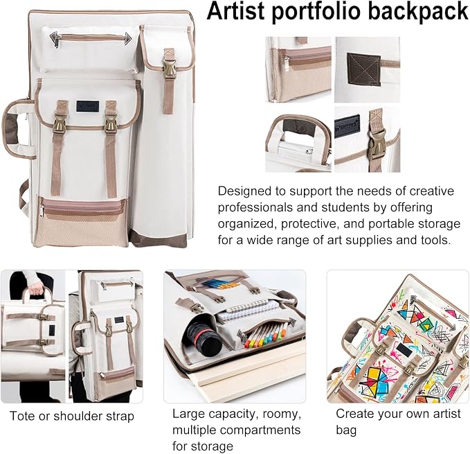 TRANSON Art Portfolio Case Artist Backpack Canvas Bag Large 26” x 19.5”
