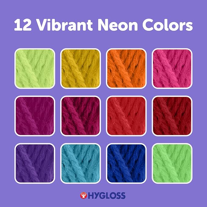 Hygloss Neon Acrylic Yarn for Crocheting & Hand Knitting – Set of 12 | CR- 24 Yard Per Skein | Total 288 Yds | Beginner Friendly | Soft Smooth Crochet Yarn #3 Weight DK | Mini Colorful Skeins