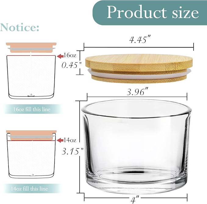 CONNOO 6 Pack 16oz Clear Wide Mouth Glass Candle Jars
