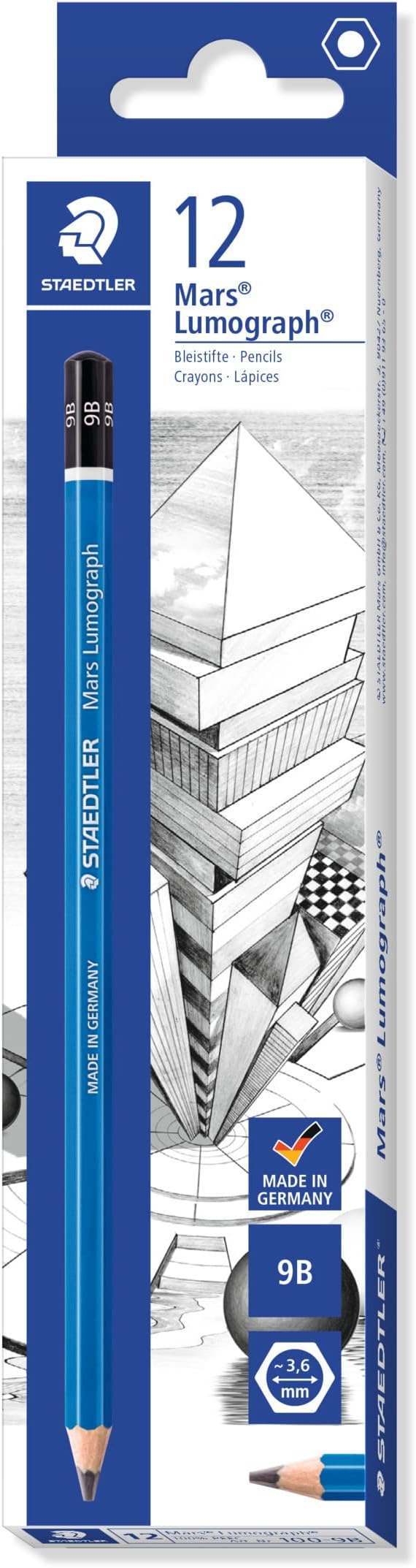 STAEDTLER Mars Lumograph 100-9B Premium Quality Pencil, Hardness 9B, Box of 12, Blue (100-9B VE)