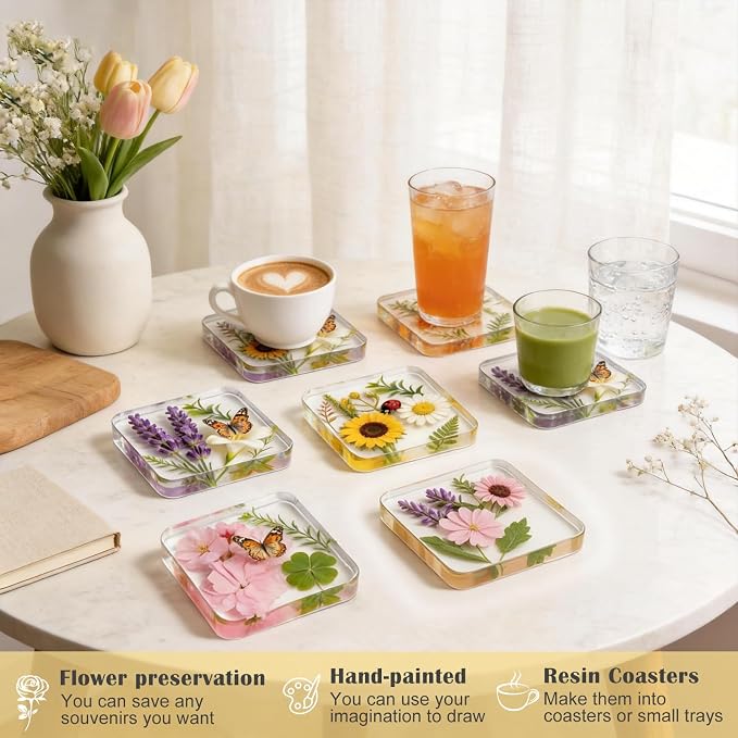 YOILES Deep Coaster Resin Molds Silicone,Epoxy Resin Molds | Square Silicone Molds for Resin Casting Craft Mold for Flower Preservation DIY Art(Square)