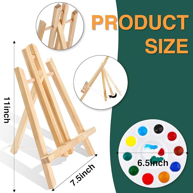 ESRICH Acrylic Paint Canvas Set, 52 PCS Painting Supplies Kit | 2 Wood Easel, 2 * 12 Colors, 20 Brushes, Circular Canvas, Paint Kit for Kids, Students, Artists and Beginner