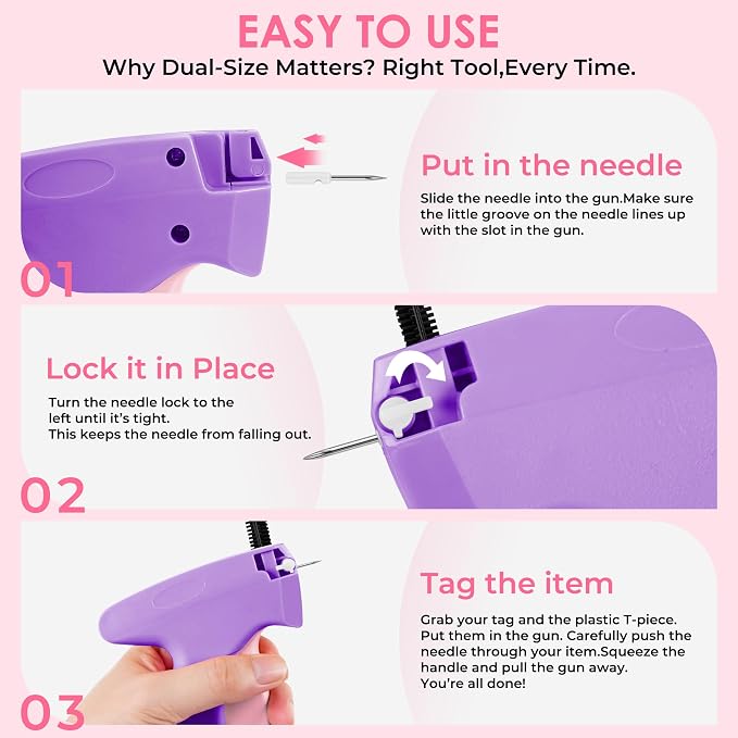 Stitch Gun for Clothes - Handheld Stitch Gun Quick Clothing Fixer - Tagging Gun - Includes 6 Needle, 1000 Black Fasteners & 1000 White Fasteners