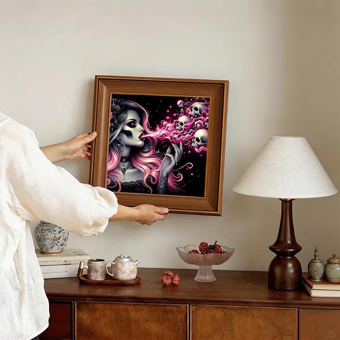 5D Gothic Skull Diamond Art kits for Adults Beginners 13.7x 13.7 Inch | Pink Hair Lady Diamond Painting Kit, DIY Full Round Drill Paint by Diamonds Dot Gem Art for Adult, Home Wall Decor