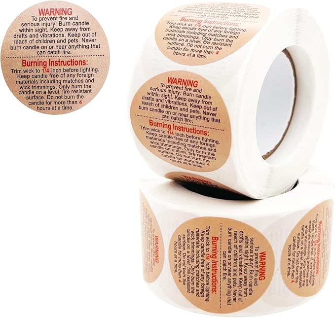 1000 Pcs Warning Labels, 1.5 Inch Safety Stickers for Candle Making DIY Jars, Brown
