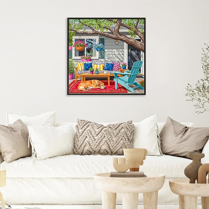 Paint by Numbers Kit for Adults, Cozy Backyard Number Painting Canvas Kit | DIY Acrylic Painting Set for Beginners, Stress Relief Relaxing Craft, Home Wall Decor, Holiday Gift for Adults, 16x16 Inch