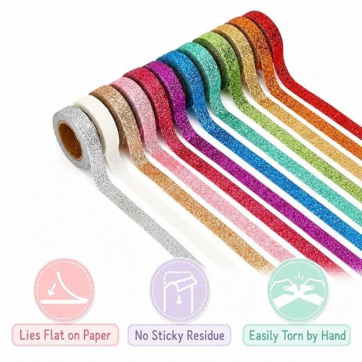 Mr. Pen- Glitter Washi Tape Set, 24 Rolls, 6mm/10mm | Thin Metallic Decorative Tape Set for Bullet Journal, Scrapbook, Arts, Crafts, Planners and Gift Packaging