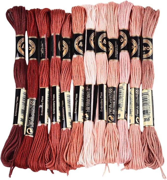 12 Skeins 6 Strands Red Brown Embroidery Thread for Hand Sewing