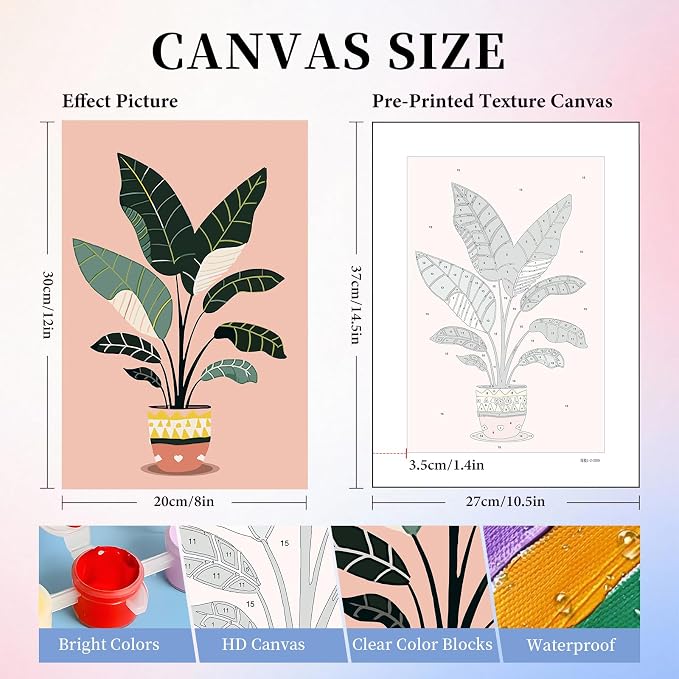 6 Pack Paint by Numbers Kit for Adults, Green Plants Canvas Painting Set | 8x12 Inch, DIY Acrylic Painting Craft Kit for Beginners without Frame, Relaxing Creative Hobby, Home Wall Decor, Gift