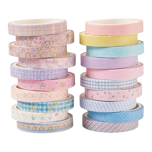20 Rolls Washi Tape Set 7mm Pastel Scrapbook Bible Tape Decorative Tape Pack Pink Aesthetic Colored Tape Rolls Stickers for Crafts DIY Scrapbook Study Journaling Planner Supplies