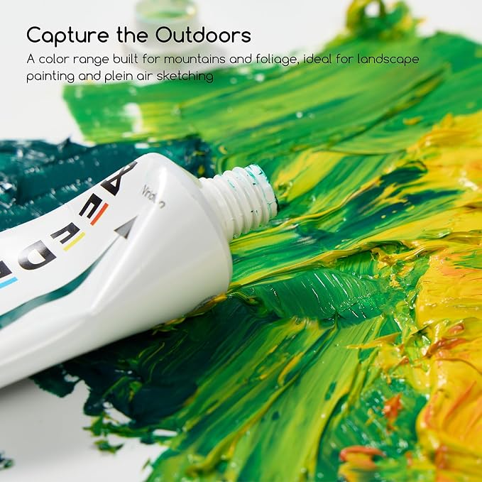 MEEDEN Artist Oil Paint Set - 12 Colors x 60ml/2oz Tubes | Landscape and Plein Air for Canvas Painting, Nature Colors for Sky, Water, Trees and Earth, for Artists and Beginners