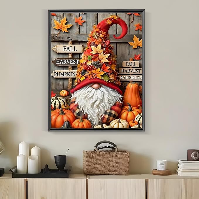 LKHMVCA Fall Gnome Pumpkin Leaf Paint by Number Kits for Adults, DIY Paint by Numbers Kits for Adults Beginners Without Frame, Acrylic Paint Canvas Painting Kits Art for Home Decor 16x20 Inch