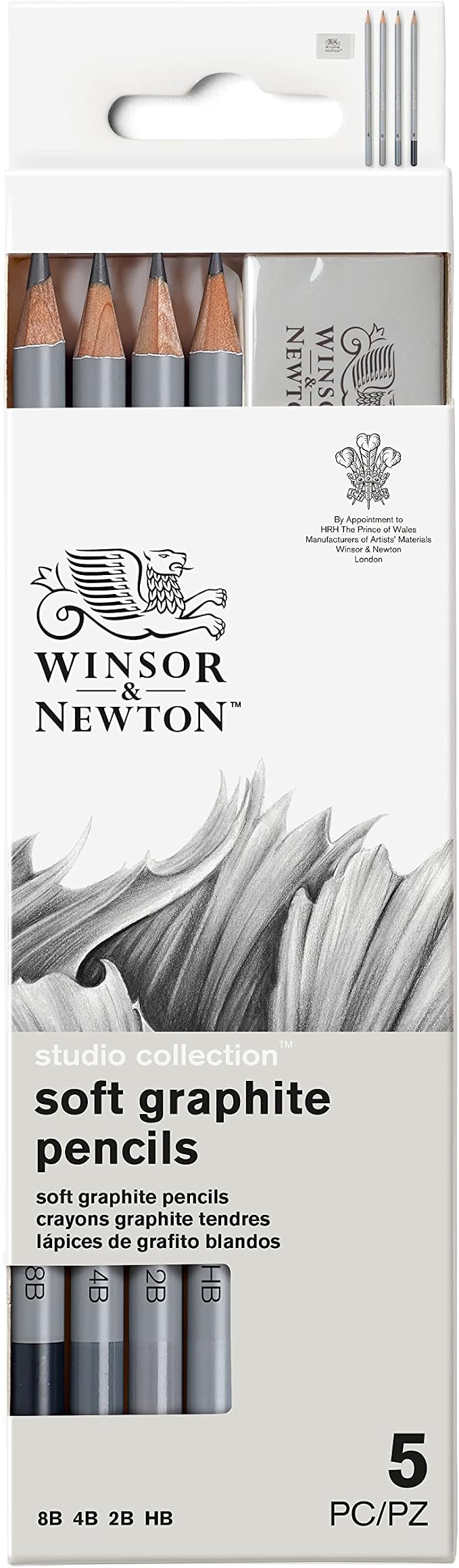 Winsor & Newton Studio Collection, Graphite Pencils, Set of 5 | Soft, Thick Core pencils, Varied Hardness, Soft Smooth Texture, Easy Blending, Stylish Metal Tin Included, High Quality Lead