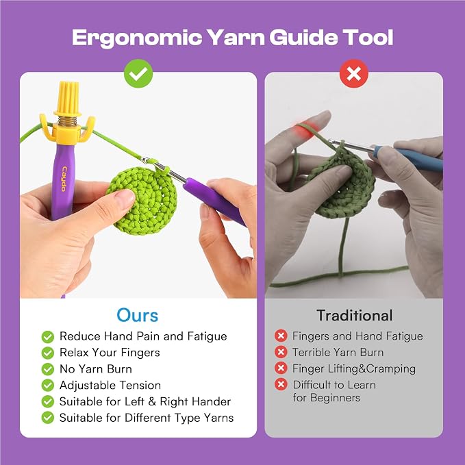 Crochet Tension Tool for Beginners, Ergonomic Yarn Guide Holder | Tension Control Crochet Helper, Comfort Handle for Left & Right Hander, Portable Crochet Accessories for Crocheters &Knitters