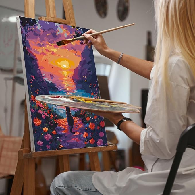 Sunset Paint by Numbers Kit for Adults Beginner Without Frame 16x20 IN | Mountain Lake Scenery Paint by Numbers for Adults, Cat DIY Acrylic Painting, Stress Relief Craft Kits, Home Wall Decor Gift