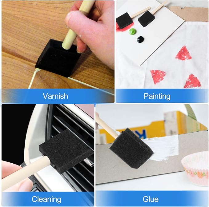 20 Pcs Foam Paint Brushes, 2 Inch Wood Handle Sponge Brushes for Painting, Foam Brushes for Staining, Varnishes, and DIY Craft Projects